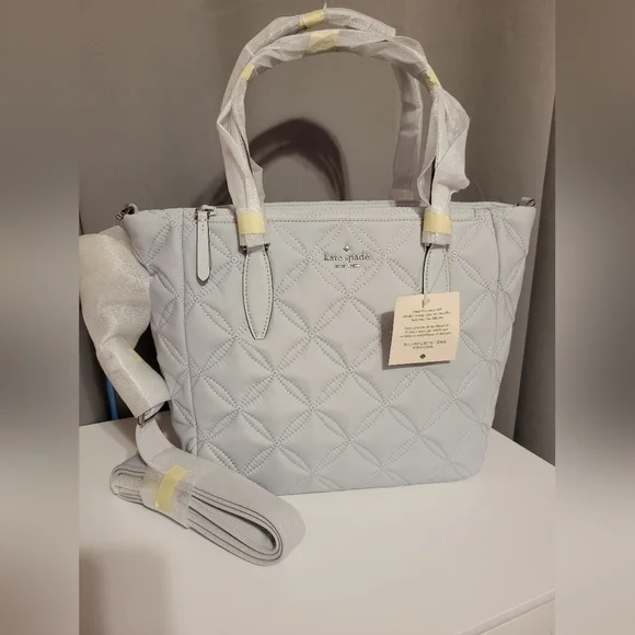 KATE SPADE NY MEDIUM QUILTED TOTE BAG WITH CROSSBODY STRAP POWDER BLUE COLOR BNW - Picture 5 of 12